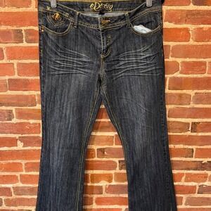 Y2K dark wash vintage bootcut jeans with yellow accents